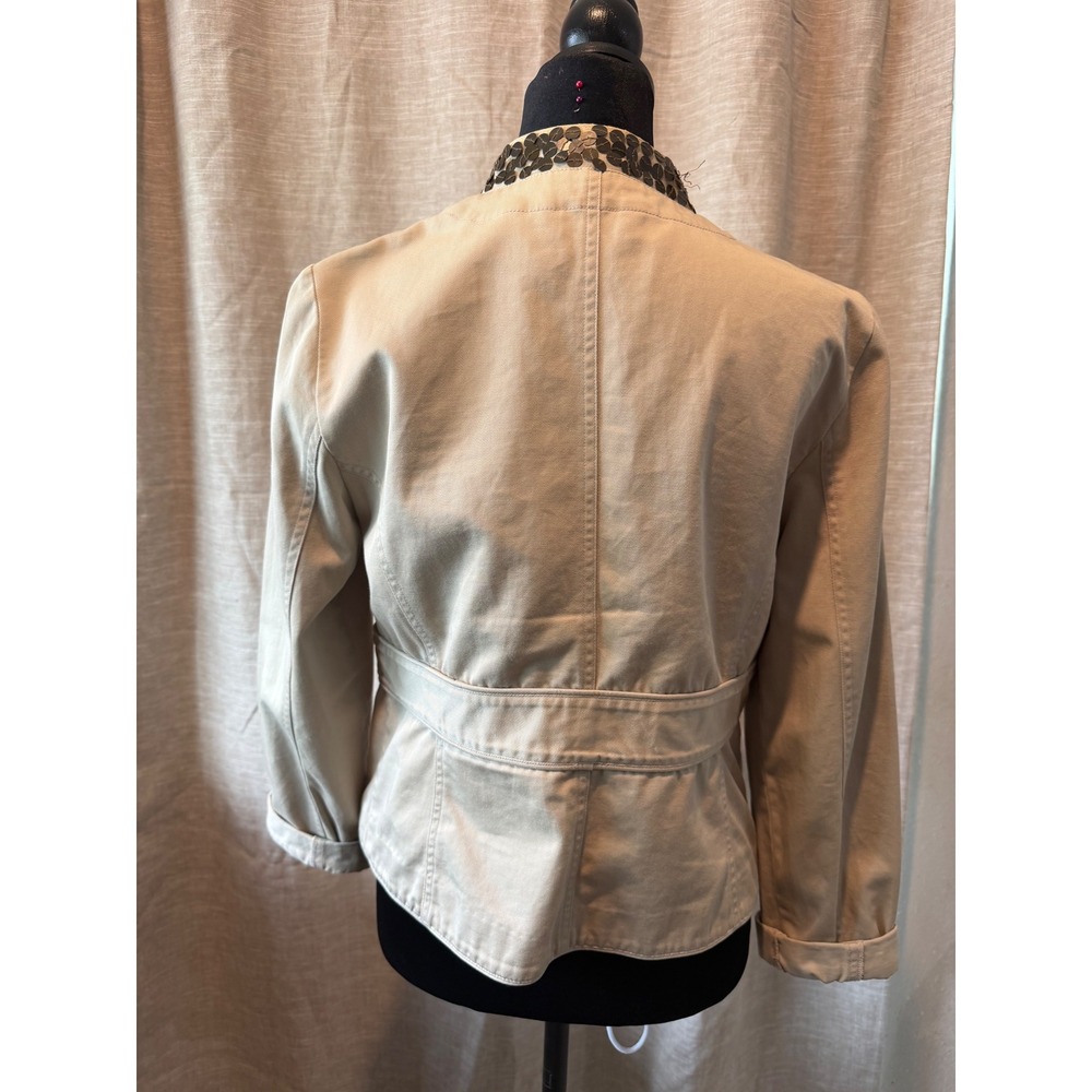 John Paul Richard Uniform Petite Khaki Utility Jacket Sequin Collar Beige PM